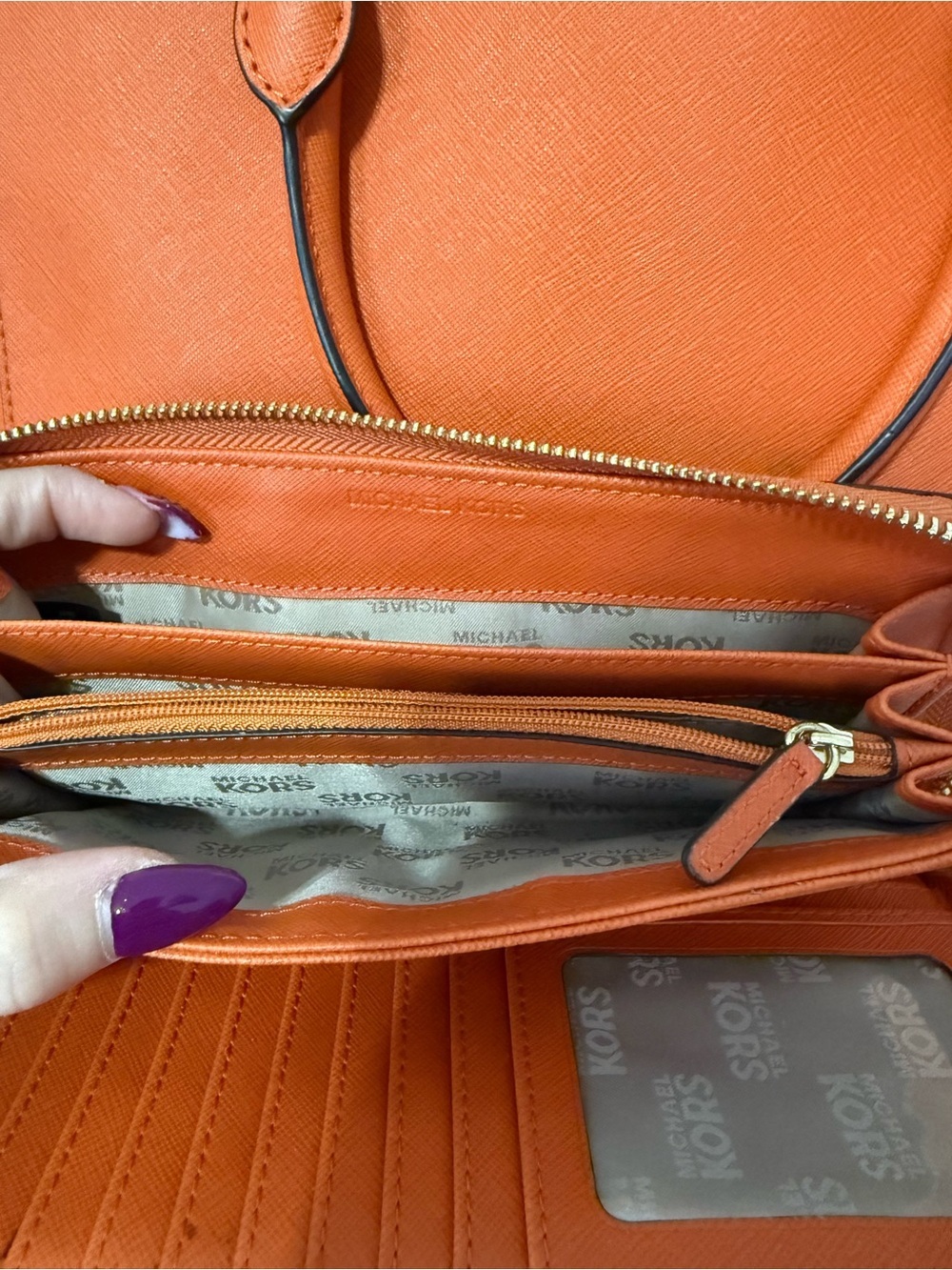 Michael Kors Orange Saffiano Tote & Matching Zip Wristlet Wallet Set - Picture 8 of 16